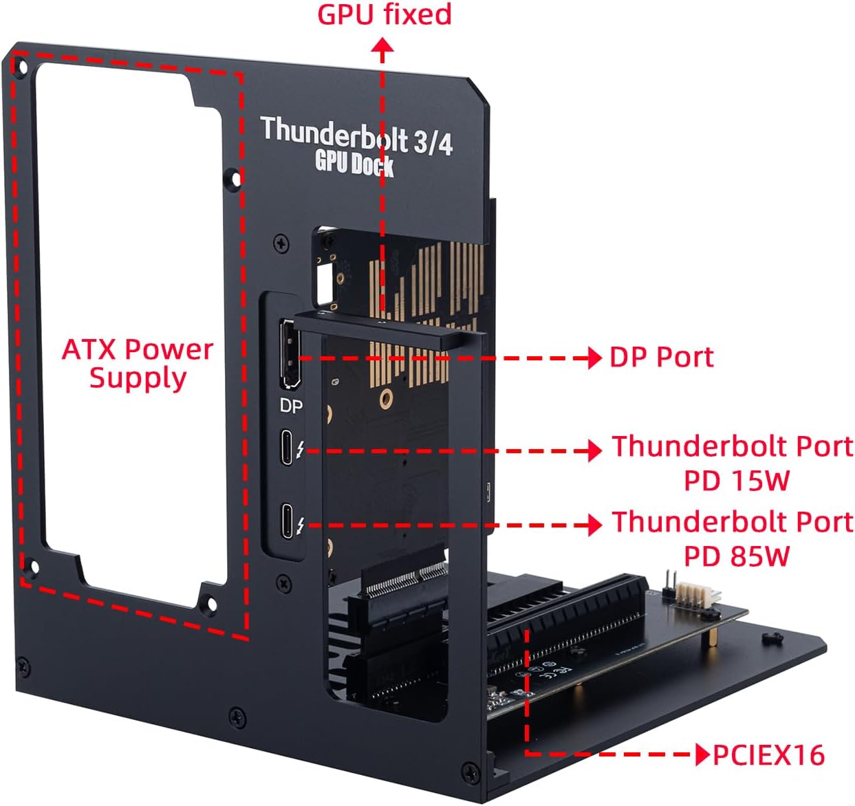 eGPU Enclosure Thunderbolt 3/4 USB4 40Gbps PD 85W Charging External GPU Dock Compatible with NVIDIA/AMD Graphics Cards on Win 10/11 Linux System, ATX Power Supply (MK-L18)