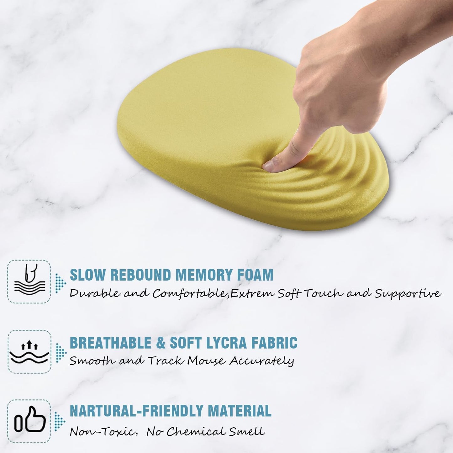 Ergonomic Mouse Pad Wrist Support, Yellow Mouse Pad with Wrist Rest, Foam Massage Design & Non-Slip PU Base MousePads for Pain Relief, Desk, Office, Home