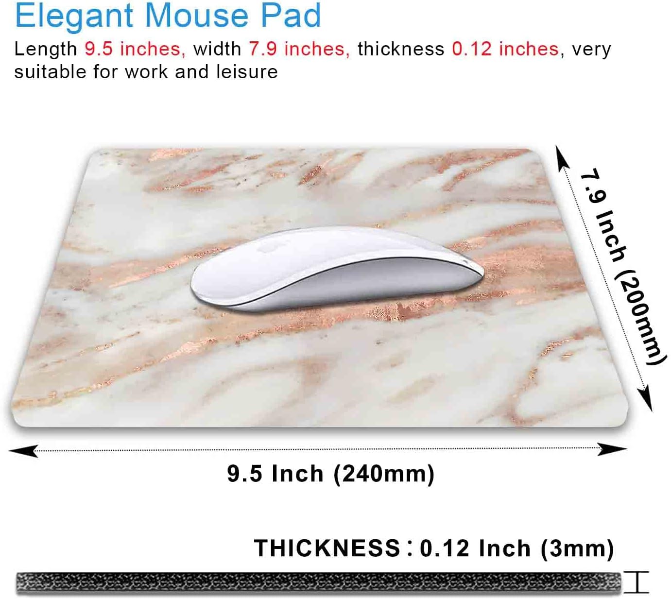 IMAYONDIA Mouse Pad, White and Rose Gold Marble Mouse Pad, Non-Slip Rubber Base Mousepad, Women Girly Computer Small Mouse Mat for Work Office Home, 9.5 x 7.9 Inch- Abstract Metallic Luxury Texture