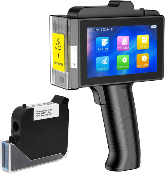 TIJ800P Handheld Inkjet Printer 1 inch Portable Handheld Printer Gun 5 Inch Screen Quick Drying Inkjet Coding Machine for Batch Number/Date/Barcode/QR Code/Logo etc