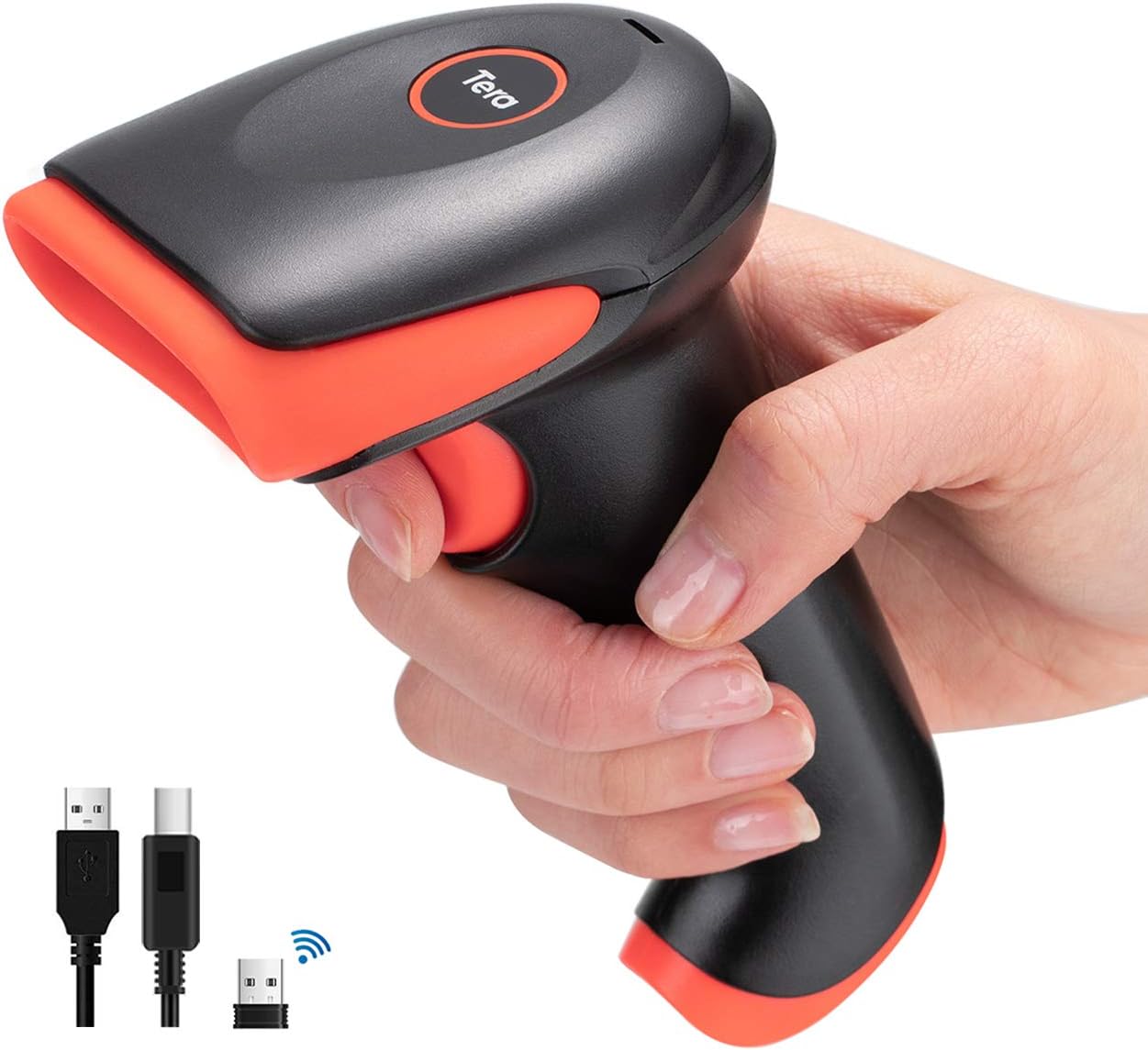 Tera Pro Wireless 2D QR Barcode Scanner 3 in 1 Bluetooth & 2.4GHz Wireless & USB Wired Connection Connect Smart Phone Tablet PC Image Bar Code Reader with Vibration Alert Model HW0002-O