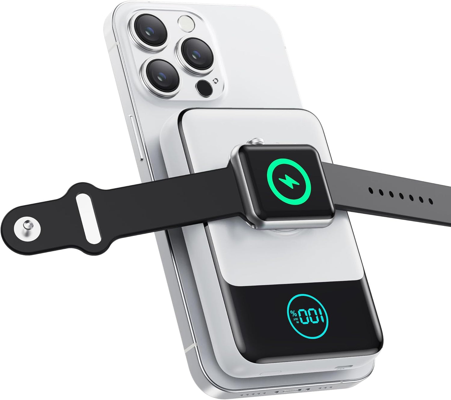 Magnetic Portable Charger for iPhone, 3-in-1 10800mAh Qi2 15W Wireless Power Bank with iWatch Charger,30W PD Fast Charging USB-C LCD Display Battery Pack for Magsafe,iPhone 16/15/14/13/12, Apple Watch