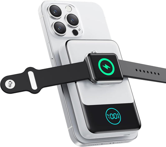 Magnetic Portable Charger for iPhone, 3-in-1 10800mAh Qi2 15W Wireless Power Bank with iWatch Charger,30W PD Fast Charging USB-C LCD Display Battery Pack for Magsafe,iPhone 16/15/14/13/12, Apple Watch