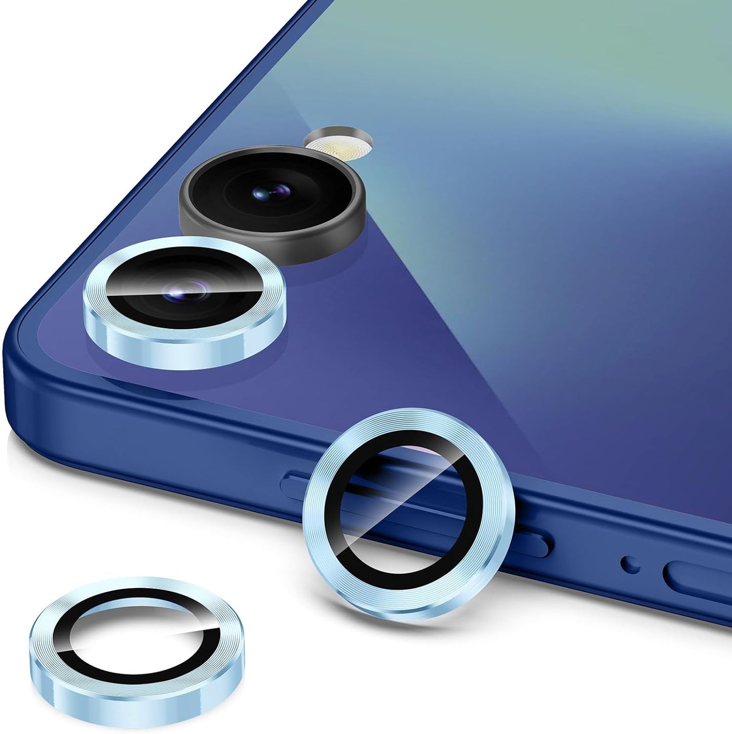for Samsung Galaxy Z Flip 7 Camera Lens Protector, Individual Metal Ring Tempered Glass Lens Cover, [Strong Adsorption] Scratch Resistant Ultra-Thin HD Clear Lens Cover, 1 Set-Blue