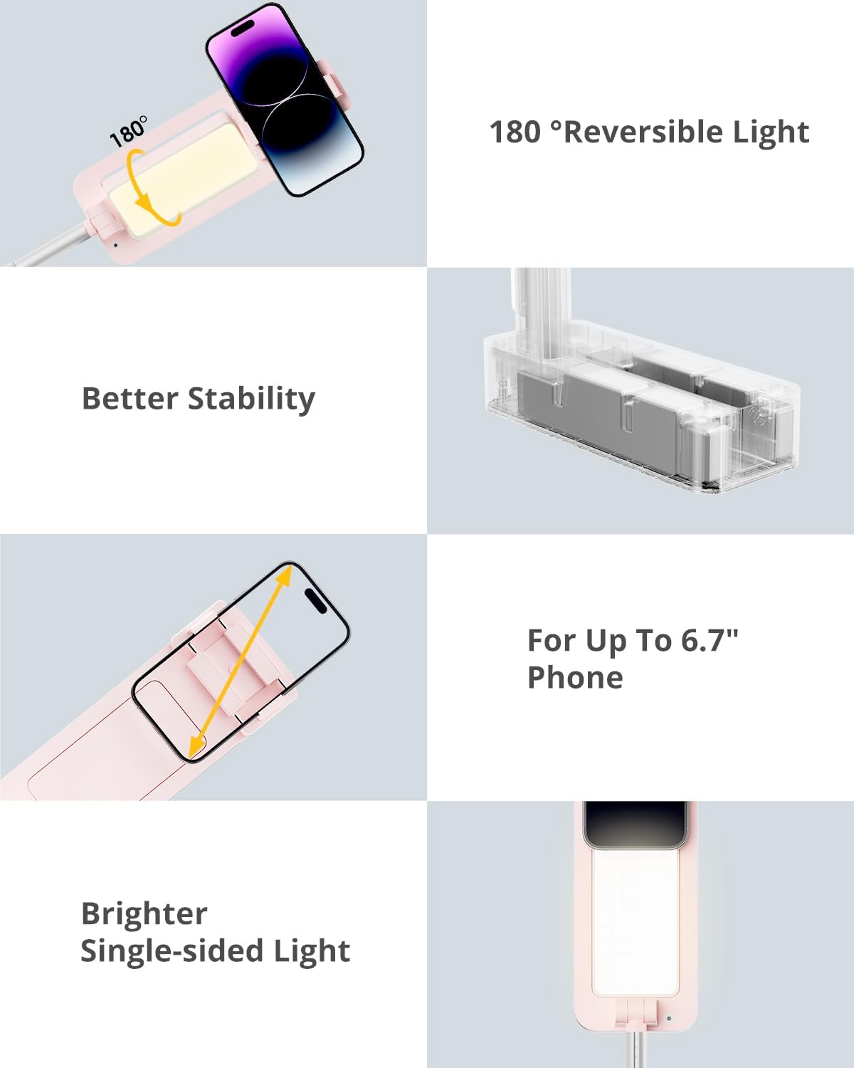 Phone Stand for Recording, Overhead Phone Mount with Light, Selfie Stand,Portable,Extendable,360° Rotate,Adjustable,Wireless Remote,Rechargeable, for 3.5-6.9" Phones, Live Streaming