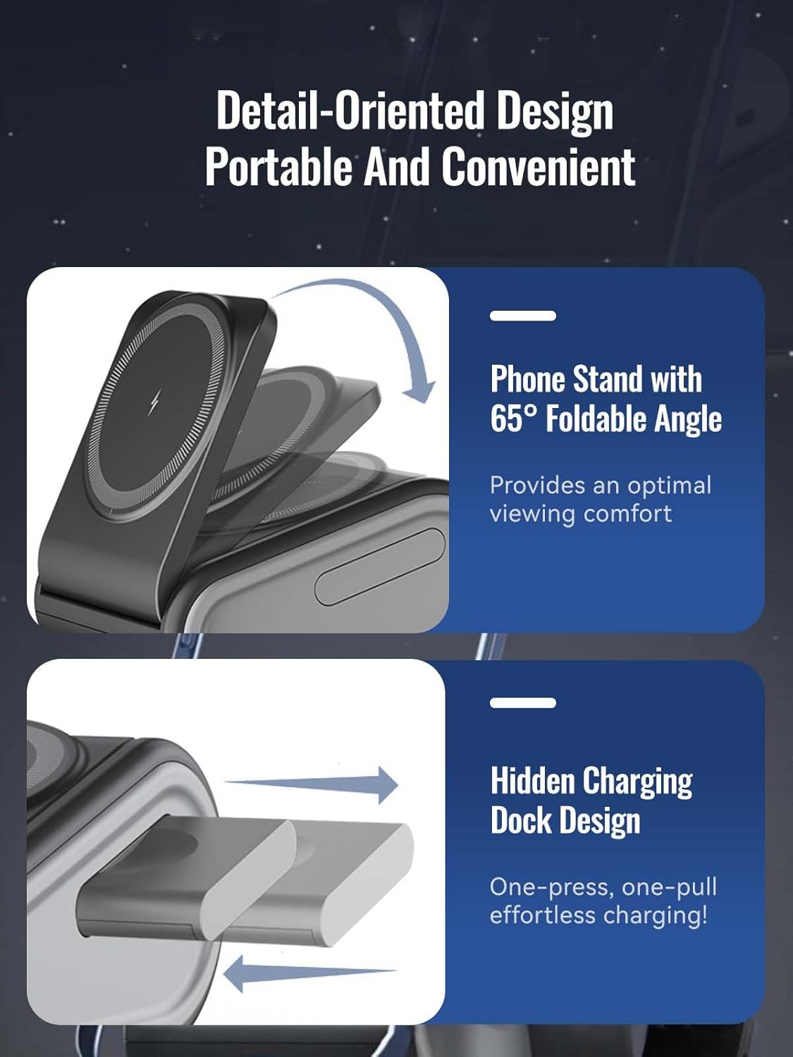 4 in 1 Wireless Charger for iPhone, Mag-Safe Charger for iPhone 16/15/14 Series, Airpods Pro 2, iWatch Series 10/9/8/7, Foldable Charging Station for Apple Multiple Devices