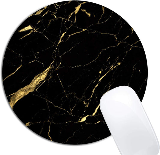 Black and Gold Marble Mouse Pad Round Non-Slip Rubber Mousepad Laptop Office Computer Decor Cute Desk Accessories Customized Design Mouse Pad