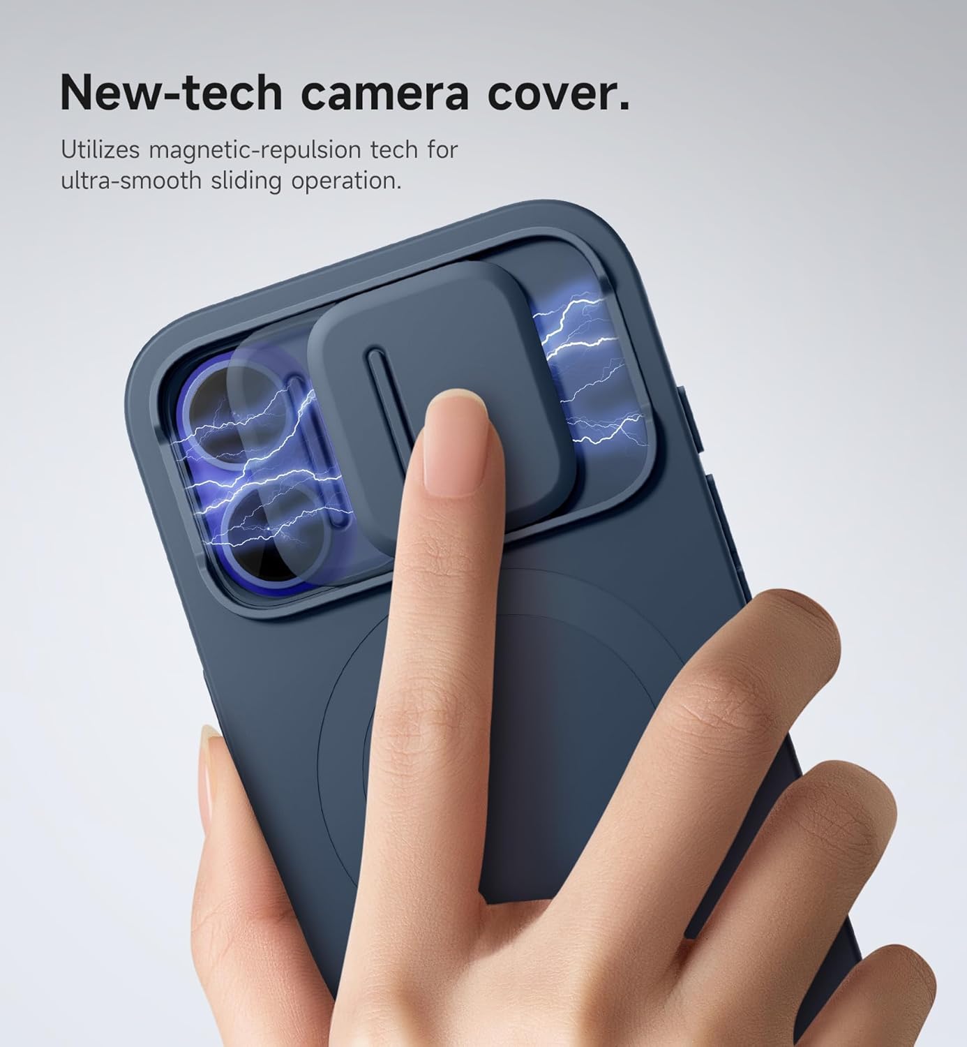 SURITCH for iPhone 16 Case with Magnetic Camera Slide Cover and Adjustable Kickstand, Compatible with MagSafe, Shockproof Bumper Case Slim Protective Cover 6.1 Inch, Blue