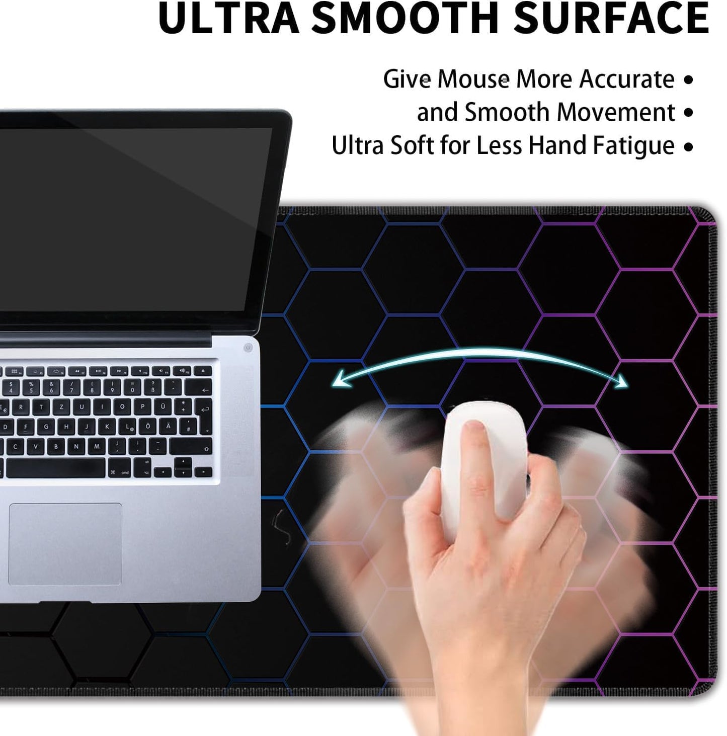Hexagon Honeycomb Large Mouse Pad,Gaming Keyboard Desk Pad,Extended Mouse Mat Non-Slip Rubber Base with Stitched Edges for Office Game Home XL 31.5"x11.8"