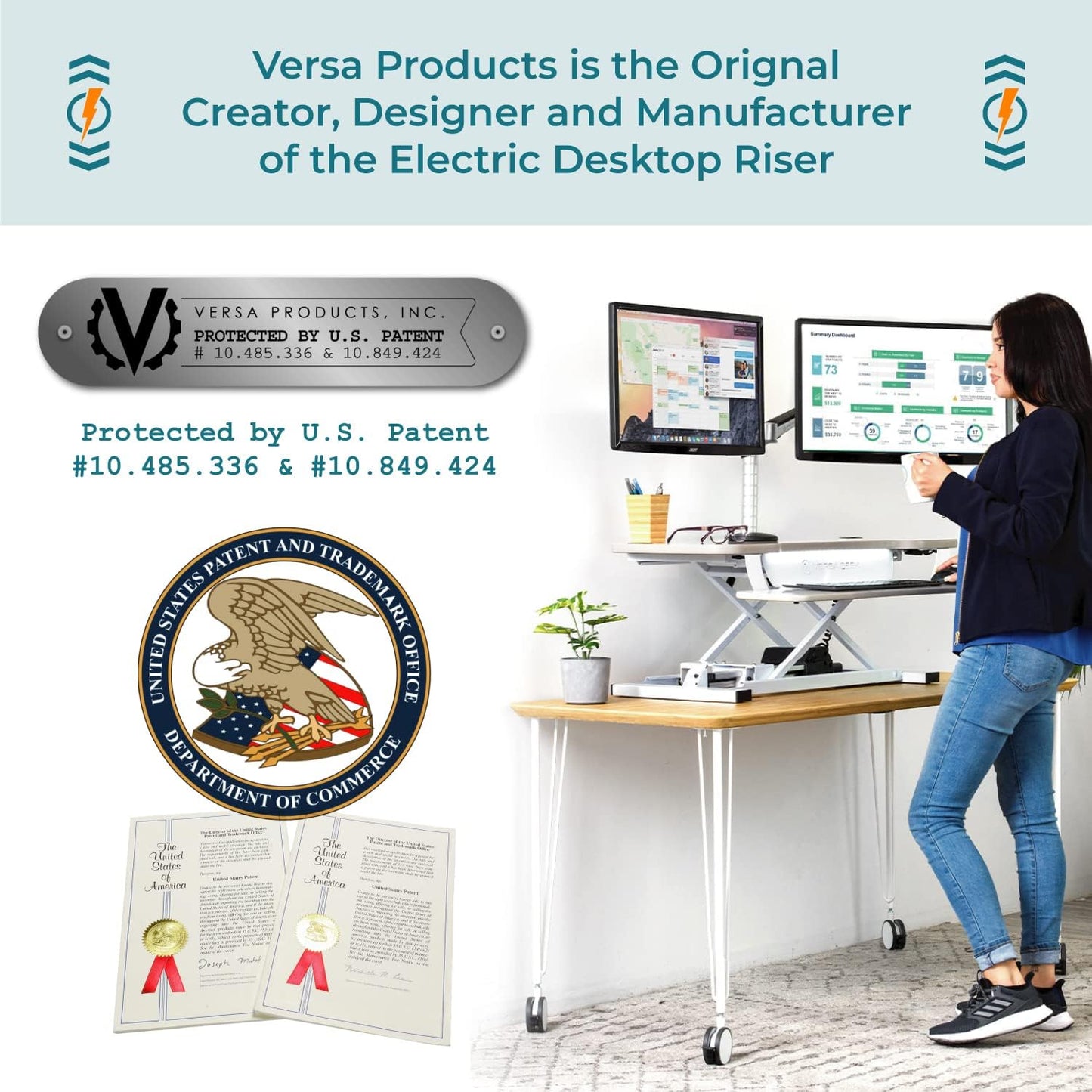 VERSADESK 48 Inch Extra Wide Electric Standing Desk Converter, PowerPro™ Height Adjustable Sit to Stand Desk Riser with Keyboard Tray, Built-in USB Charging Port, Hold 80 lbs, Maple