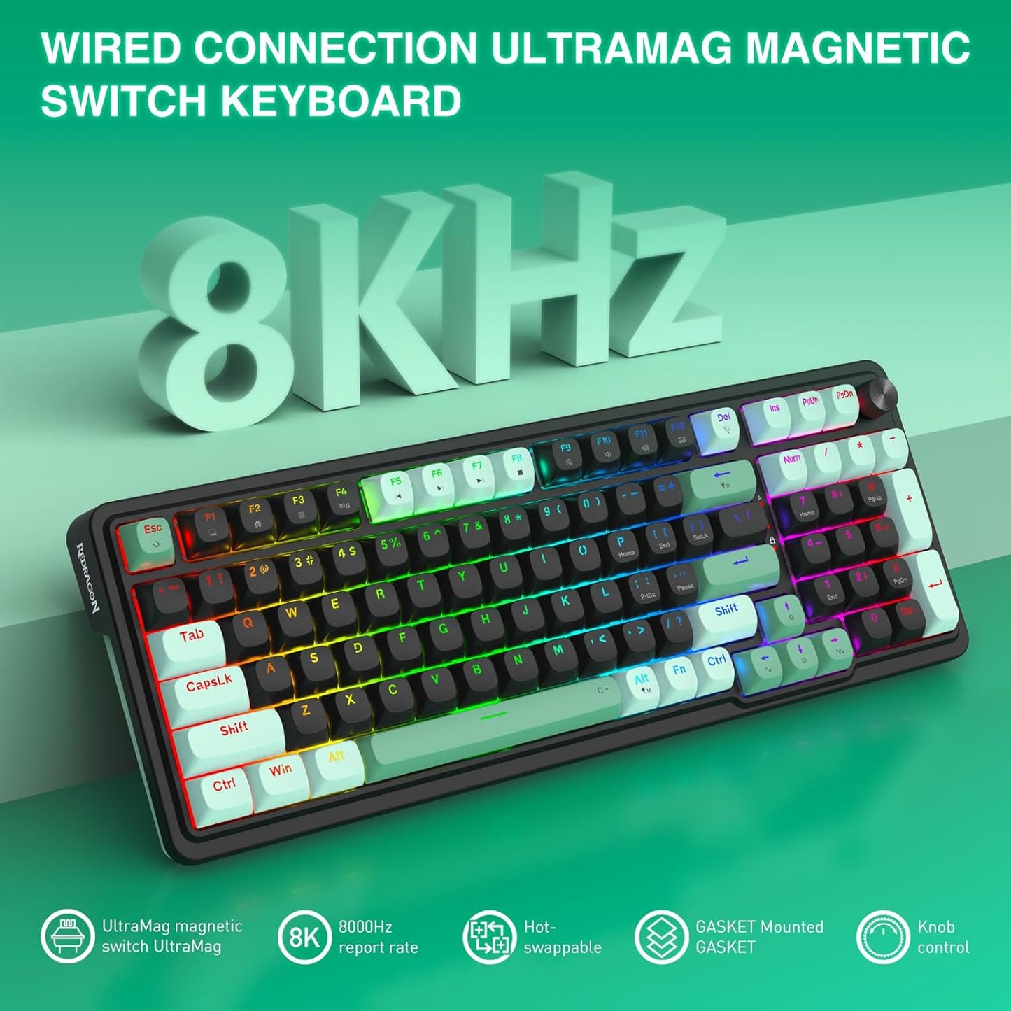 Redragon K686 HE Rapid Trigger Gaming Keyboard, 98 Keys 8K Wired Mechanical Keyboard w/ Next-Gen UltraMag 100% POM Silky Magnetic Switch, Dual-Module Floating Patent Structure Design, 2-Layer Noise Dampening