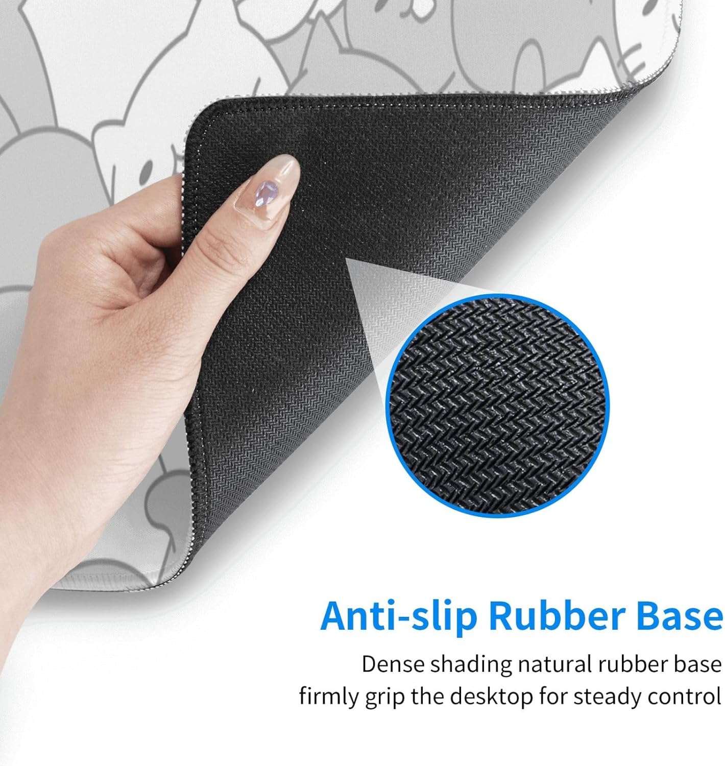 White Kawaii Cats E-Sport Mouse Pad Large Desk Mat Non-Slip Rubber Base Stitched Edge Keyboard Mouse Pad for Office Home E-Sport Computer Laptop, 31.5×11.8 Inches