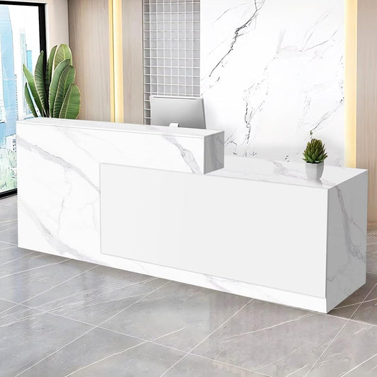 Reception Desk with Counter Modern Checkout Counter with Lockable Drawer Keyboard Tray Receptionist Desk for Office Salon Reception Table K Right 59inch/150cm