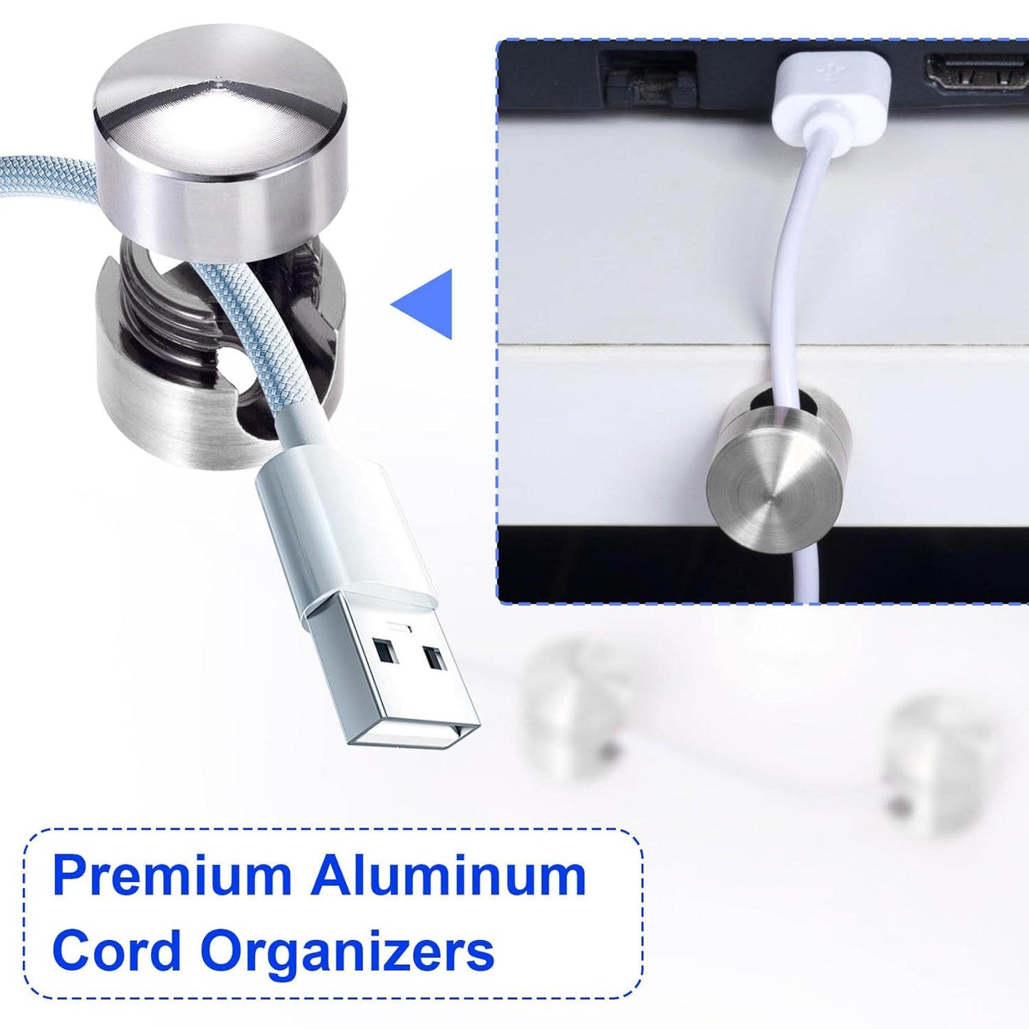 2 Sets Charger Holders for Cords, Silver Adjustable Cable Anchor Holders, Adhesive Metal Cord Clips, Cable Management Wire Organizers for Desk, Office, Nightstand