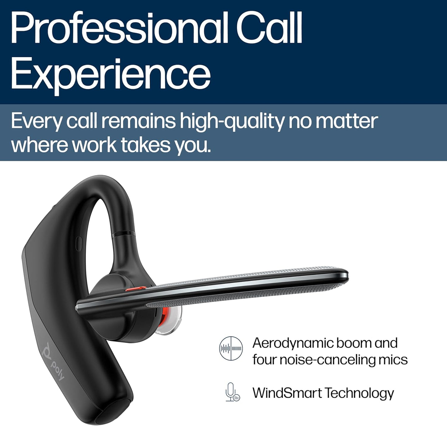 POLY HP Voyager Legend 30 - Bluetooth Monaural Headset - Discreet Boom & 4 Noise-Canceling Mics, WindSmart Technology, All-Day Comfort, Seamless Connectivity, Smart Sensors & Call Controls, Black
