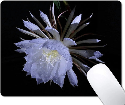 Night Blooming Flower Mouse Pad, Flawless White Flowers Mousepad for Design, Anti-Slip Rubber Base Wireless Mouse Pads for Laptop