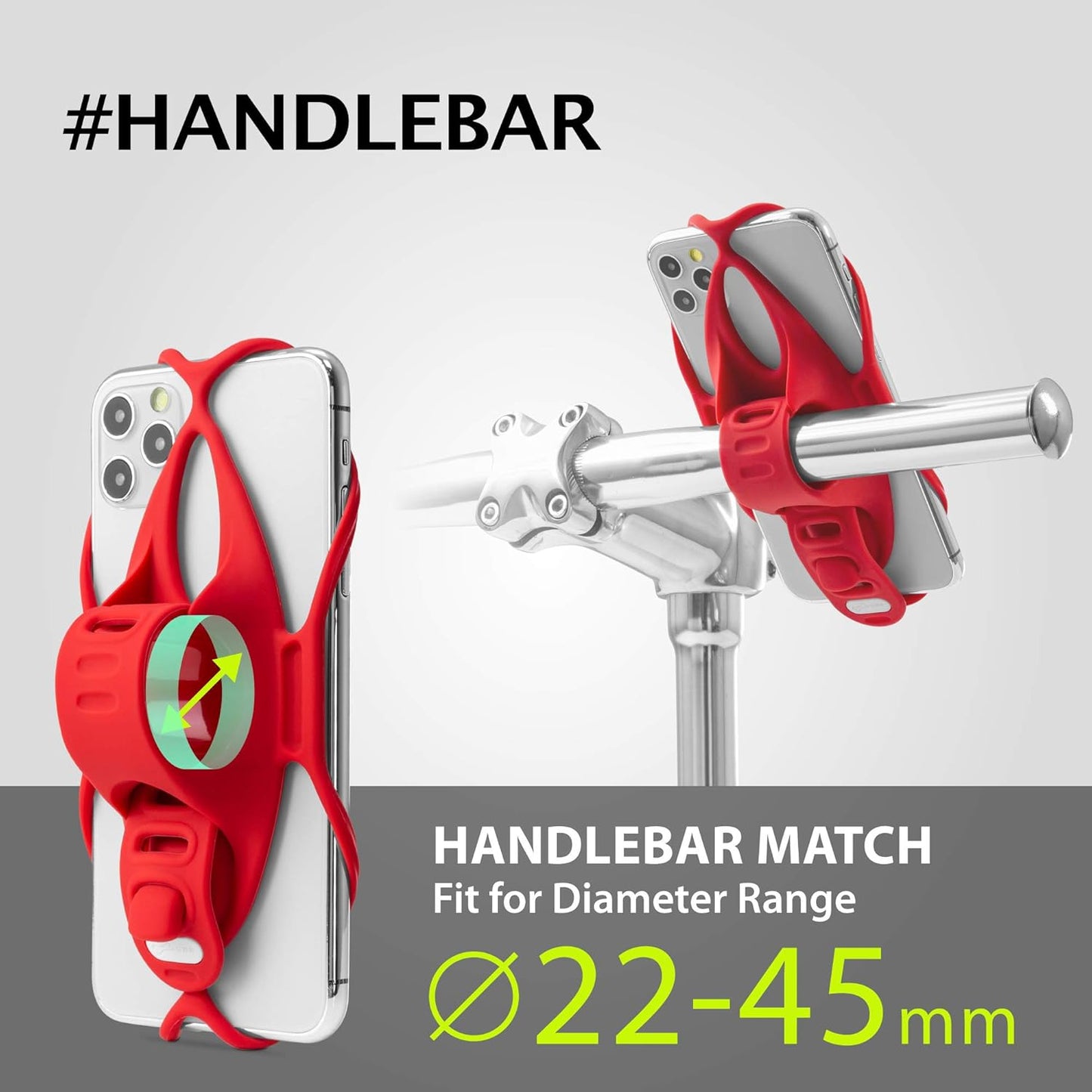 BONE Bike Tie 4, Bike Cell Phone Mount for Handlebar, Scratch-Free Silicone Holder with Anti-Slip Design, Universal Cycling Phone Holder Compatible with Most Smartphones (Red - Handlebar)