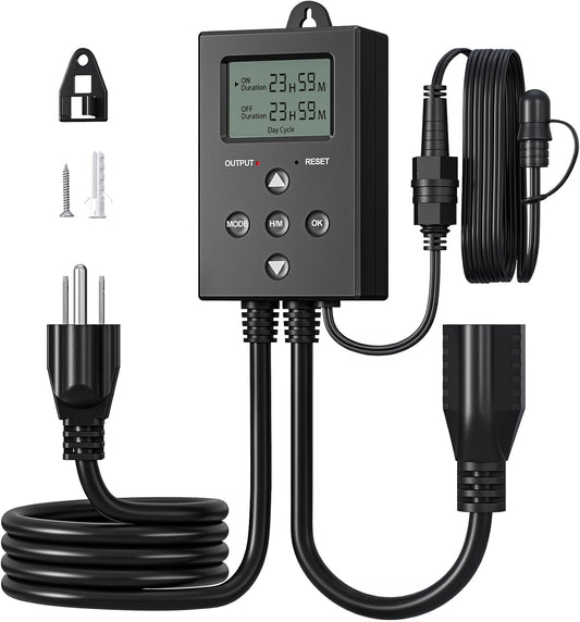 DEWENWILS Repeat Cycle Digital Timer, Interval Timer Outlet, Infinite/Day/Night Cycles, Photocell Light Sensor for Hydroponics Aquaponics Aeroponics, Pump, Fan, Water Heater, Indoor Use,1625W/125V/13A