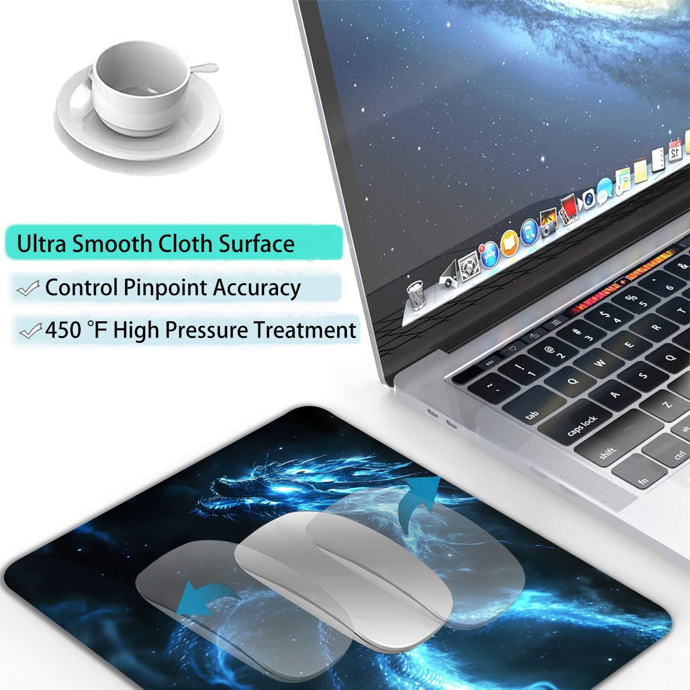 Witchy Blue Japanese Dragon Custom Mouse Pad with Non-Slip Rubber, Small Square Design for Wireless Laptop & Computer Mouse Pads for Desk, 9.5 x 7.9 inch Smooth Surface for Gaming & Office