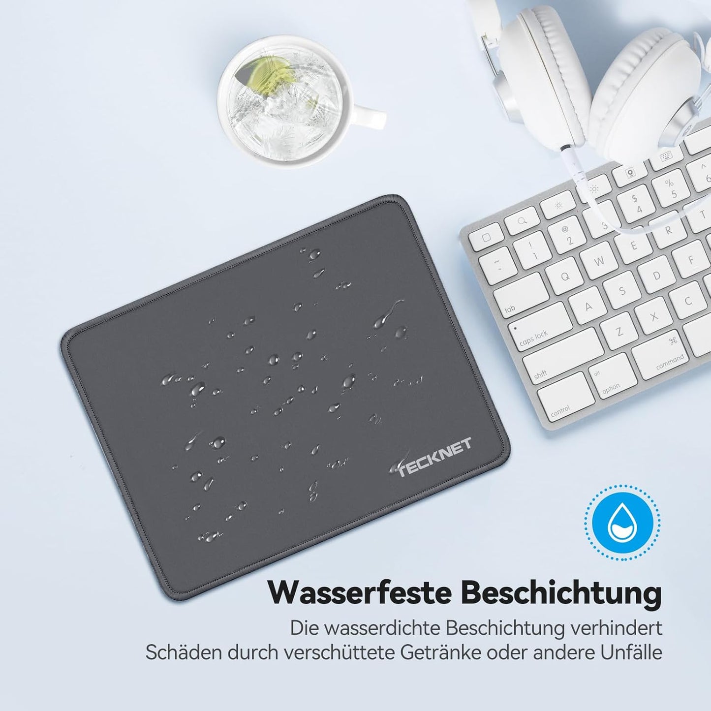 TECKNET Mouse Pad with Anti-fray Stitchin, Waterproof Surface & Non-Slip Rubber Base with Stitched Edges Gaming Mouse Mat for Laptop，Compatible with Laser and Optical Mice - Dark Gray