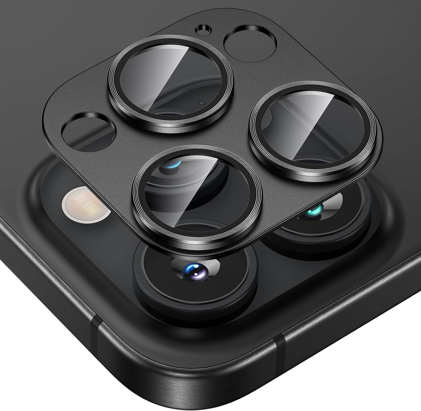 Tensea for iPhone 16 Pro/iPhone 16 Pro Max/iPhone 15 Pro/iPhone 15 Pro Max Camera Lens Protector, Metal Aluminum Alloy Tempered Glass Cover Camera Screen Protector Accessories, Case Friendly Black