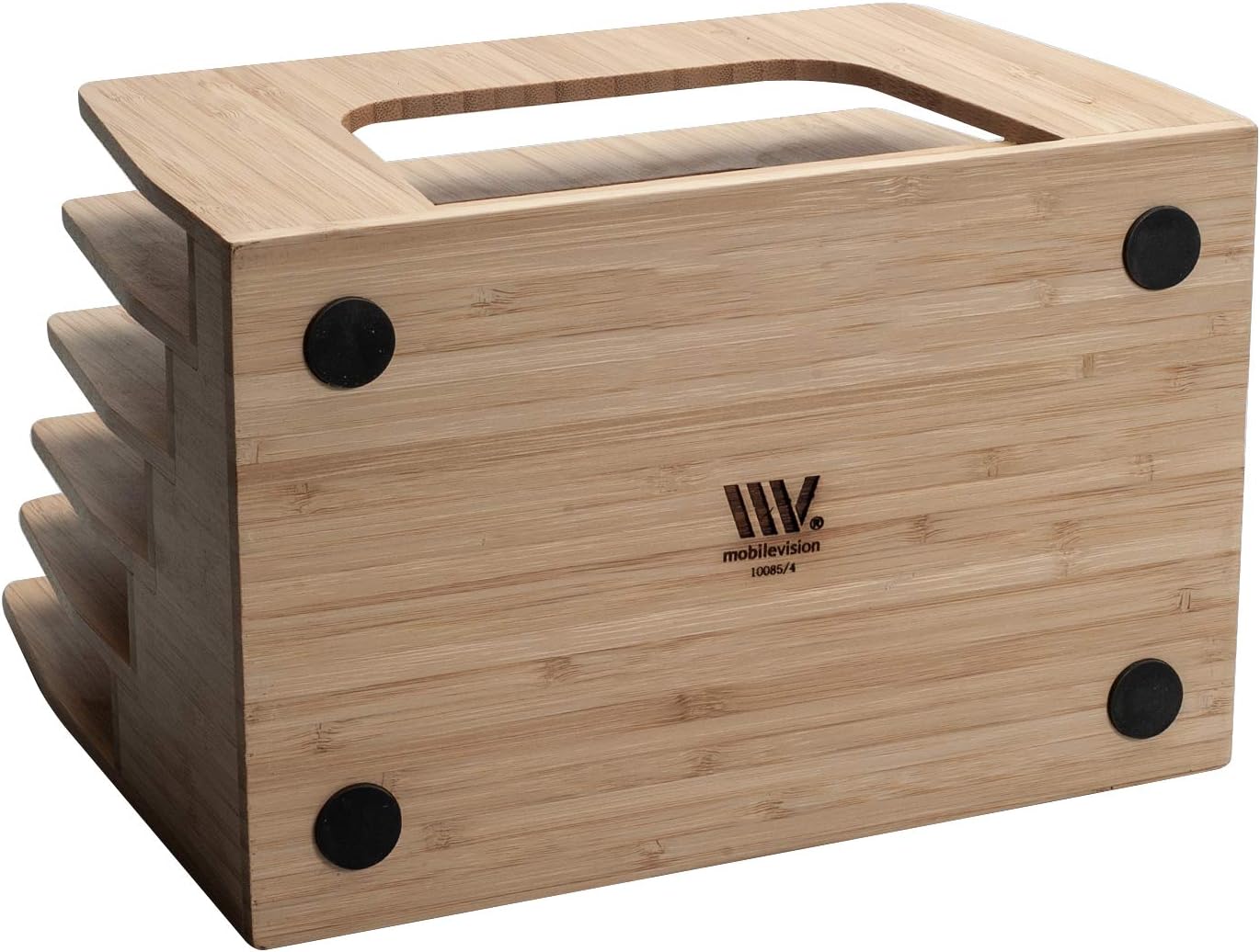 MobileVision Bamboo Multi Device Inclined Organizer for Smartphones, Tablets and Laptops, Upright Sections, Step Sorter, 5 Slots