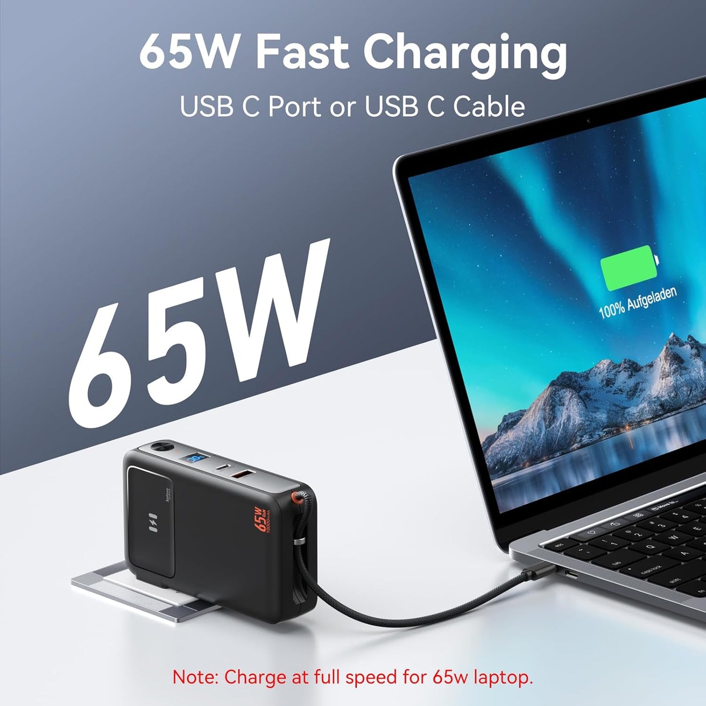 Fast Charging Portable Charger Power Bank 10,000mAh PD35W USB-C Battery Pack with 65W GaN Wall Charger, Built in USB C Cable for iPhone 16/1514/13 Series, Laptop, Samsung, Pixel, MacBook, Dell