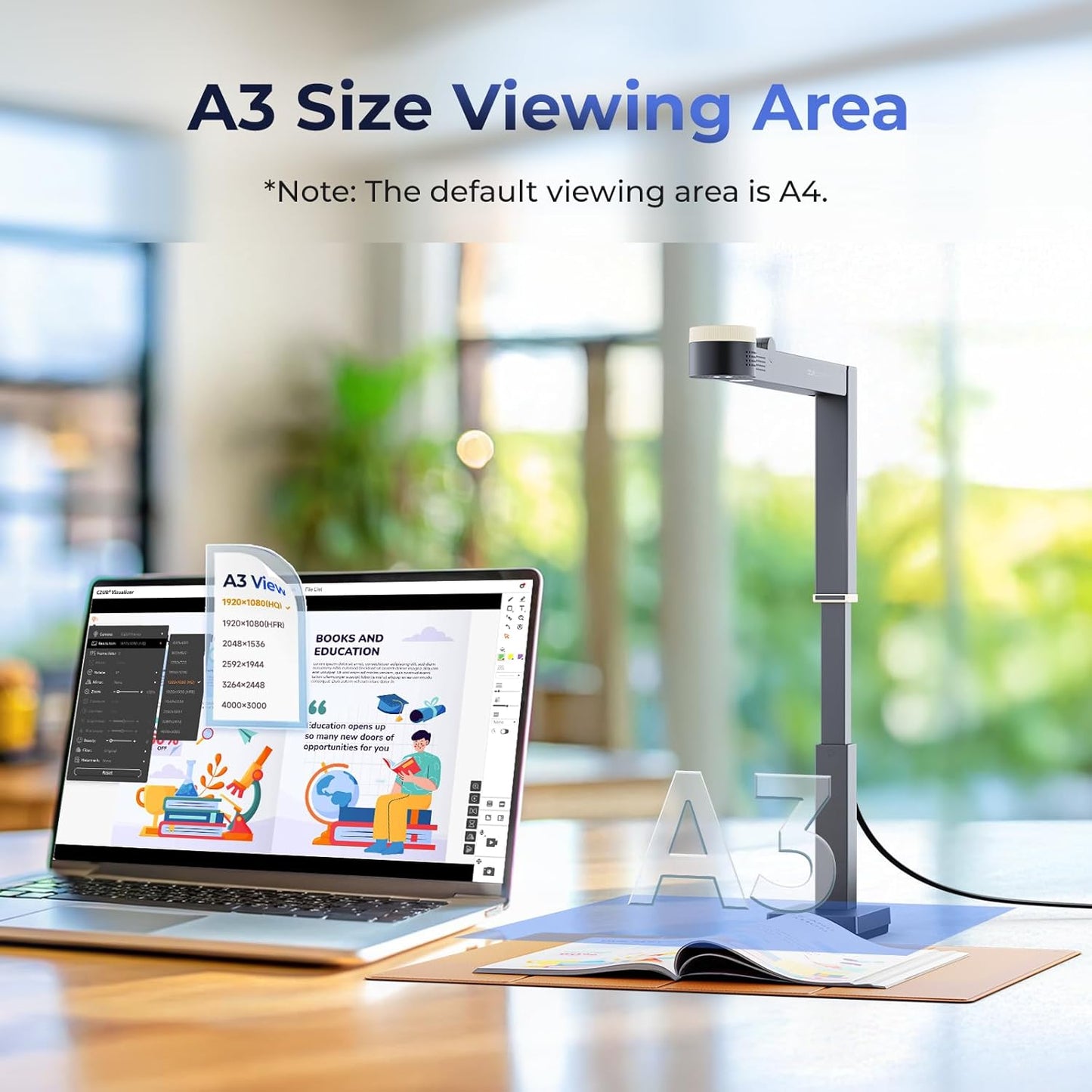 CZUR Fancy S Pro USB Document Camera for Teacher, 12MP 4K Webcam with Microphone and LED Light, Up to 60fps, Auto Focus, for Remote Teaching, Web Conference, for Mac and Windows, Black