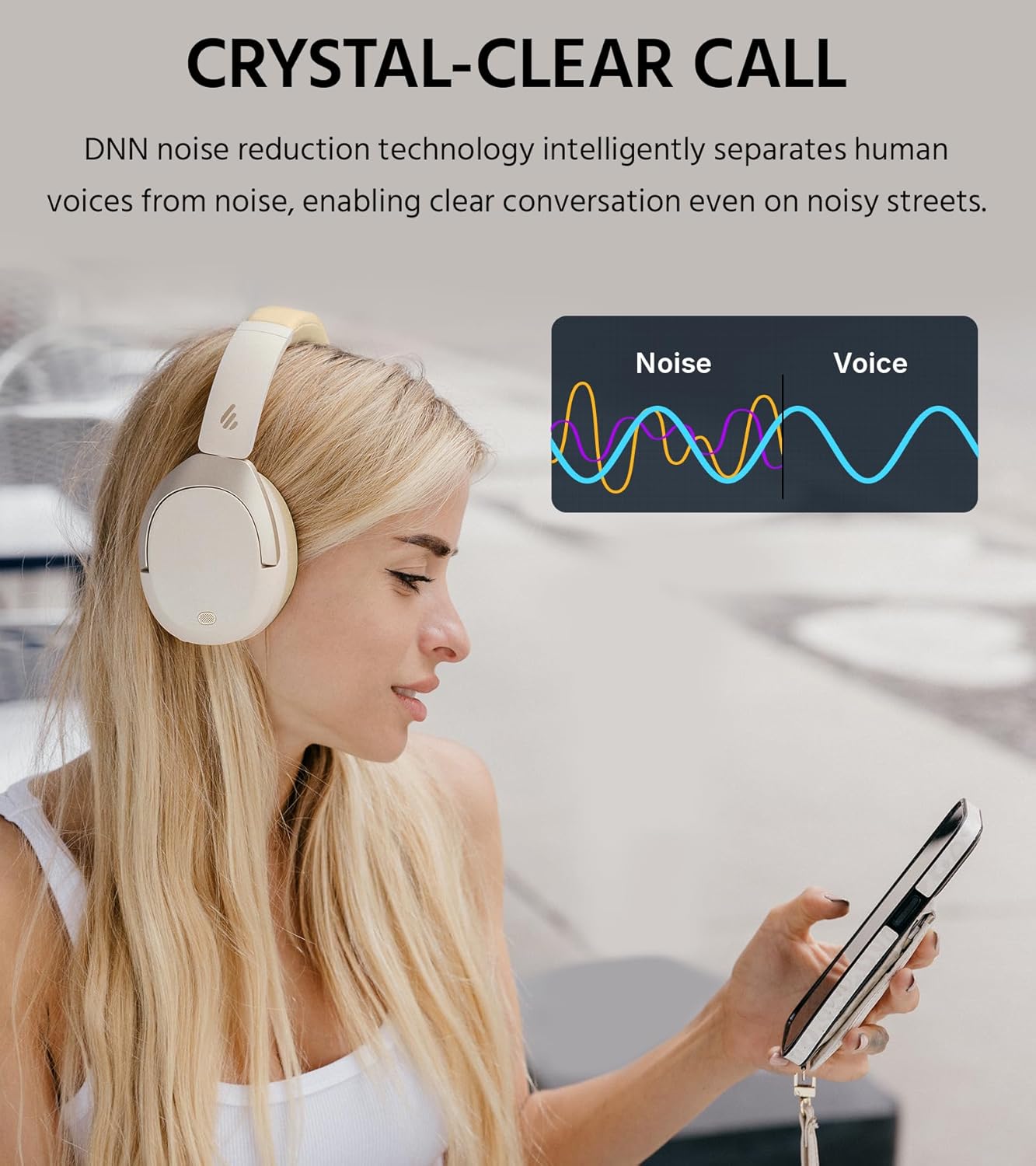 Edifier W830NB Wireless Over Ear Headphones with -45dB Active Noise Cancelling, 94H Playtime, LDAC Hi-Res Sound, Spatial Audio, Fast Charging, Multipoint Connection, Bluetooth V5.4 - Ivory