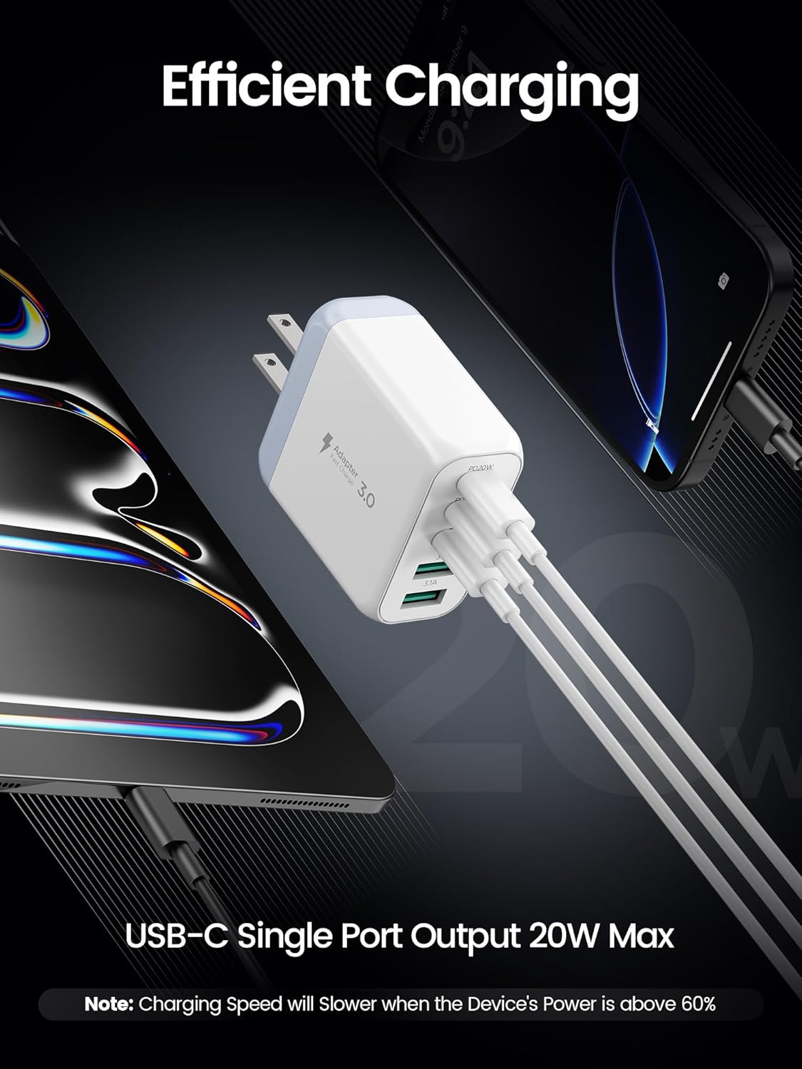 USB C Charger Block,EIZLXQ [2-Pack] Type C Charger Fast Charging,50W 5-Port USB Wall Chargers Multiport Type C Charging Block Cube for iPhone 16 15 14 13 12 11 Pro Max XS,iPad,Samsung&More-3C2A-White