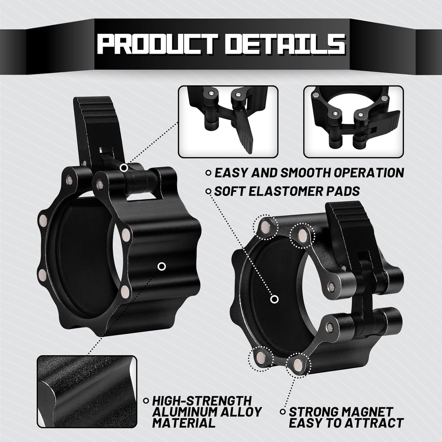 RitFit 2-Inch Magnetic Barbell Collars Locking Clamps - Heavy Duty Aluminum Alloy, Quick Release with Non-Slip TPR Pads for Olympic Weightlifting Powerlifting Training (Pair)