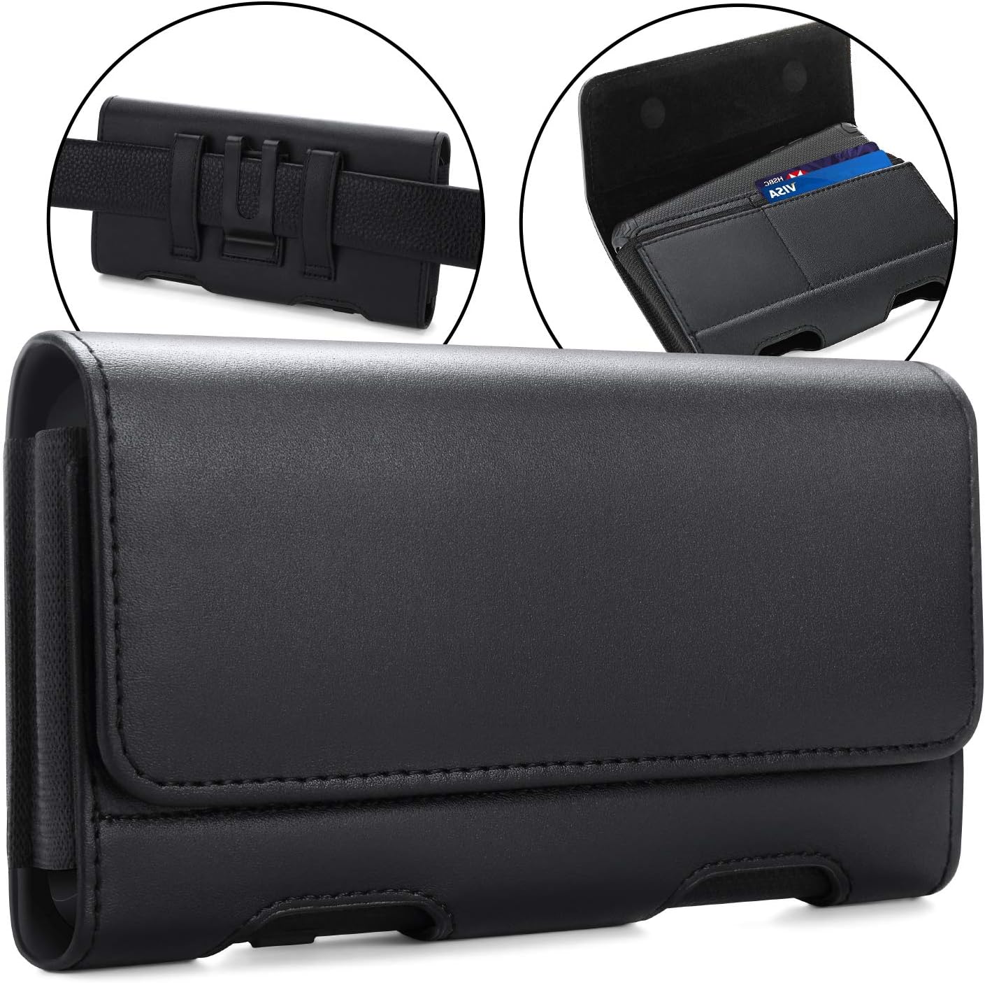 BECPLT for Galaxy S24 Ultra S23 Ultra 5G S22 Ultra 5G Holster Case, Leather iPhone 15 Pro Max Belt Clip Holster Pouch Carrying Sleeve with ID Card Holder for Galaxy A14 A12 A42 Note 20 Ultra (Black)