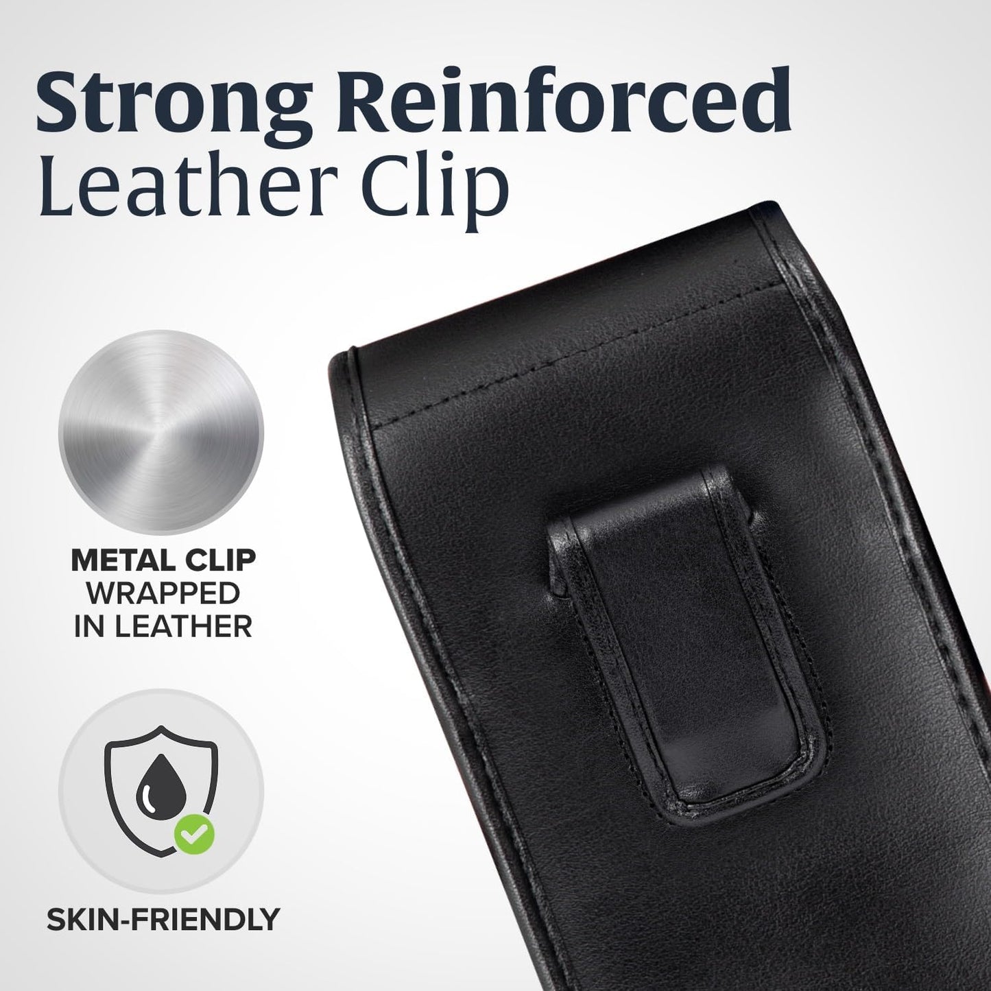 Turtleback Belt Holder for iPhone 16 Pro, 16e, 15 pro 14 Pro 13 Pro -Medium- Fits w/Shockproof Commuter Style Cases, Premium Black Leather Vertical Holster, Magnetic Closure Leather Wrapped Clip