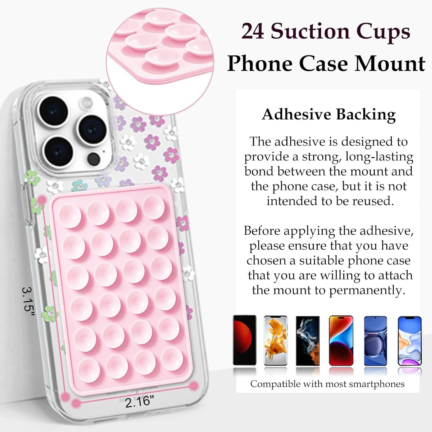 Silicone Suction Phone Case Mount, Silicon Adhesive Phone Accessory for Smartphones, Hands-Free Mirror Shower Phone Holder for Selfies, Tiktok Videos (Purple)