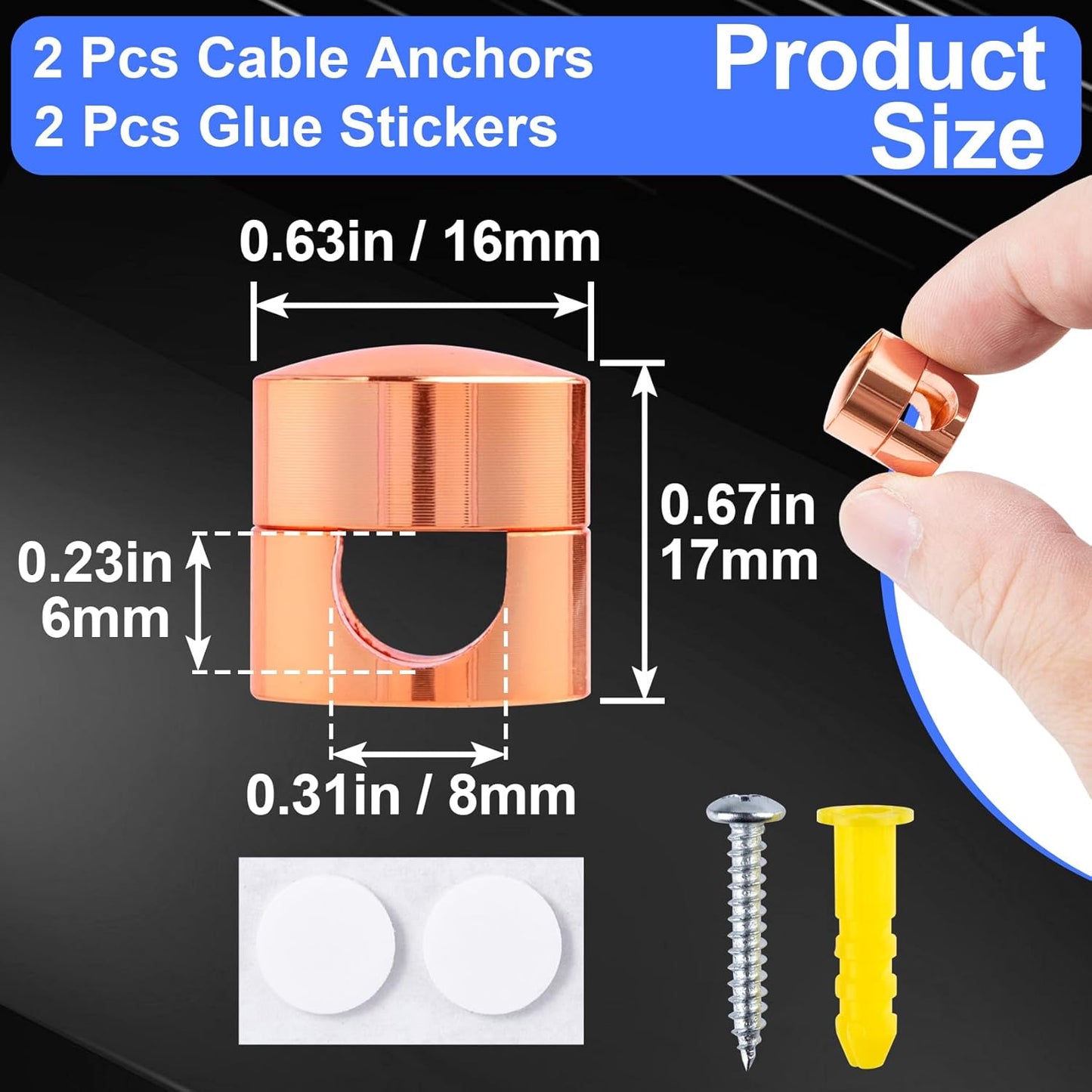 2 Sets Charger Holders for Cords, Rose Gold Color Adjustable Cable Anchor Holders, Adhesive Metal Cord Clips, Cable Management Wire Organizers for Desk, Office, Nightstand