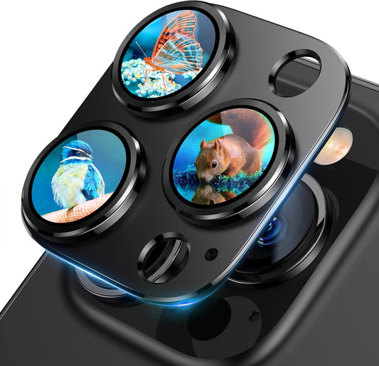 Uyiton for iPhone 12 Pro Max Camera Lens Protector, [Drop Protection][Strong Adsorption] 9H Tempered Glass Camera Cover Screen Metal Ring Case Friendly Scratch Resistant Easy to Install - Black