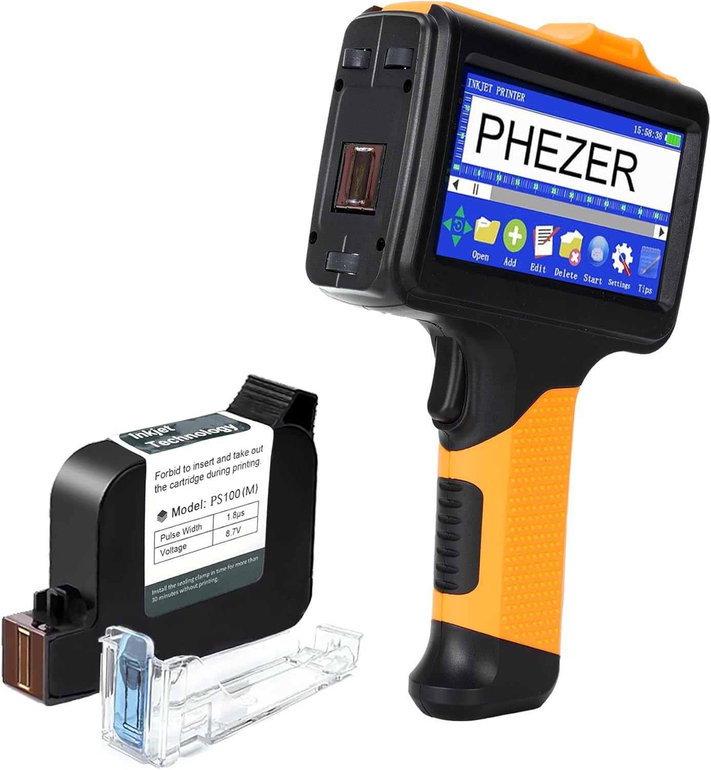 P19 Handheld Inkjet Printer for Any Surface, Portable 360° All-Round Coding Machine Print Height 2-12.7mm for Date/Time/Barcode/QR Code/Logo, with Cartridge(Anti-Slip Handle, Upgrade Version)