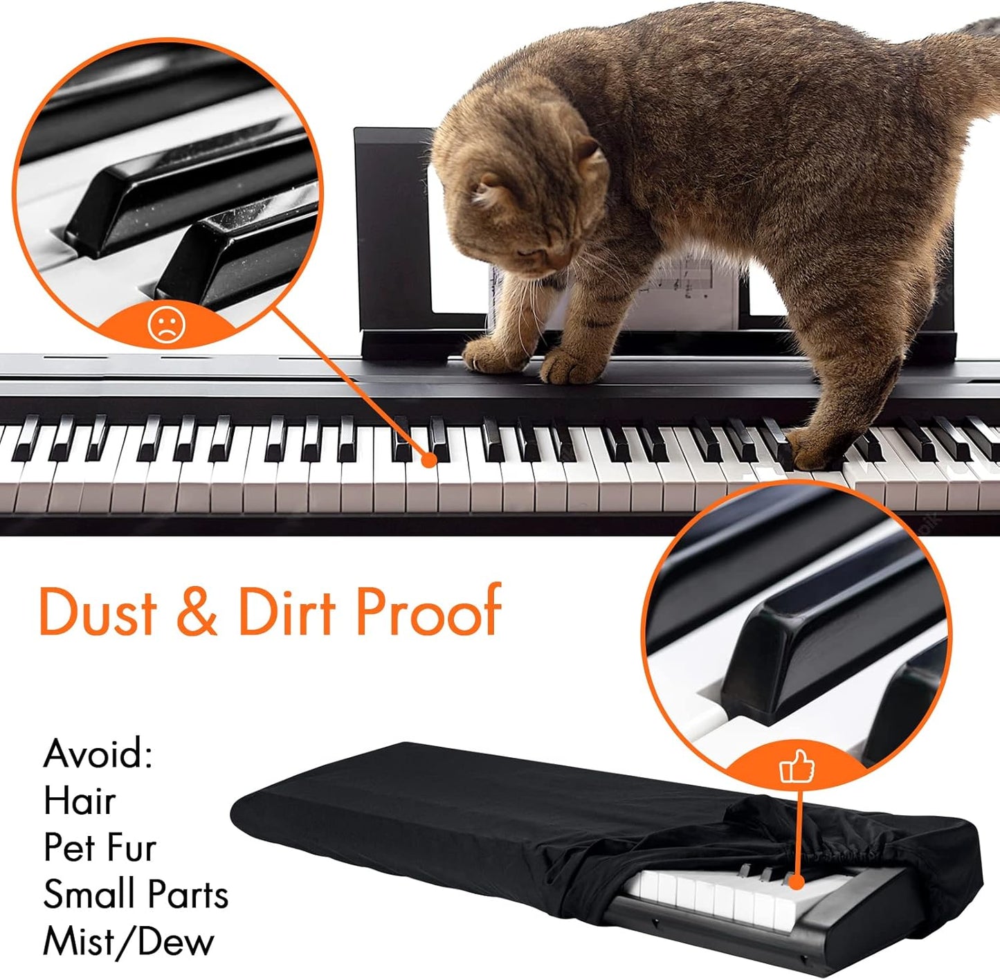 61 Keys Piano Keyboard Dust Cover, Music Stretchy Electronic DirtProof Keyboard Cover With Durable Elastic & Cord Lock Must Have Piano Accessories, Black
