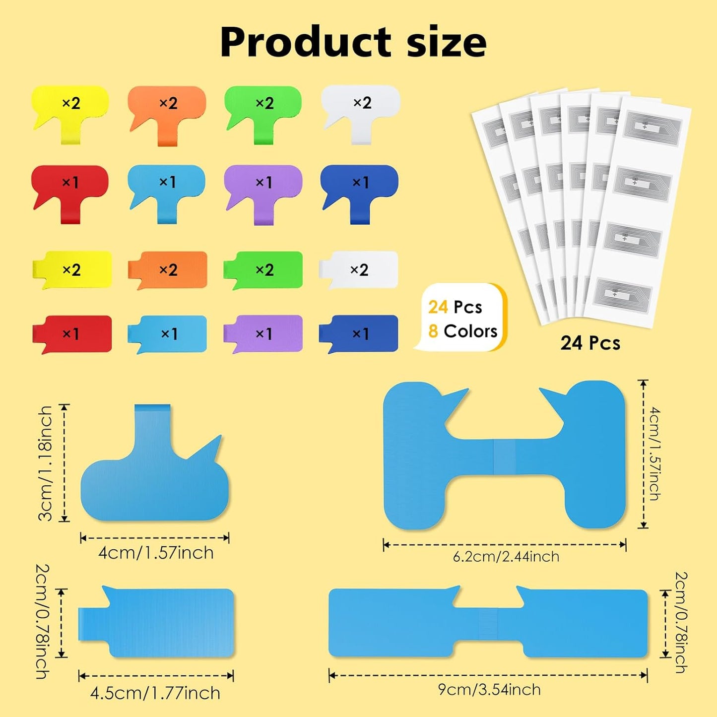 24 Set Smart NFC Cable Labels - 8 Colors Reusable Write-On Wire Labels with Blank NFC Tags, Programmable Cord Identification Labels for Electronics Cable Management, Oval and Rectangle