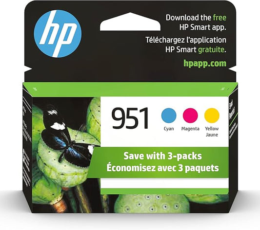HP 951 Cyan, Magenta, Yellow Ink Cartridges (3 Pack) | Works with OfficeJet 8600, OfficeJet Pro 251dw, 276dw, 8100, 8610, 8620, 8630 | Eligible for Instant Ink | CR314FN