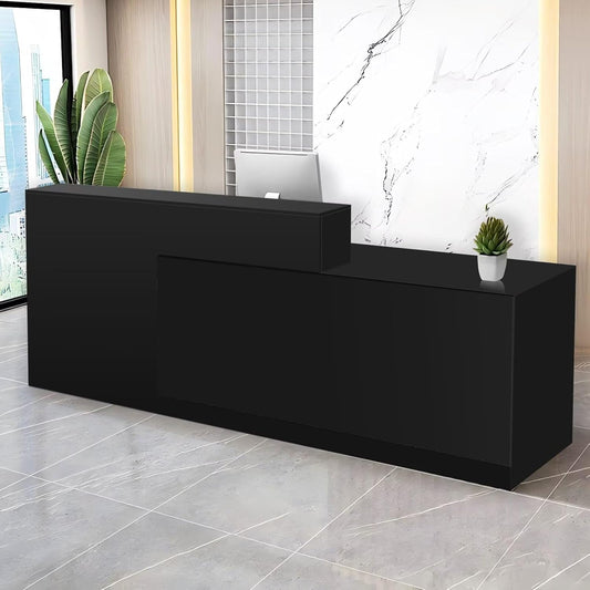 Reception Desk with Counter Modern Checkout Counter with Lockable Drawer Keyboard Tray Receptionist Desk for Office Salon Reception Table J Right 71inch/180cm
