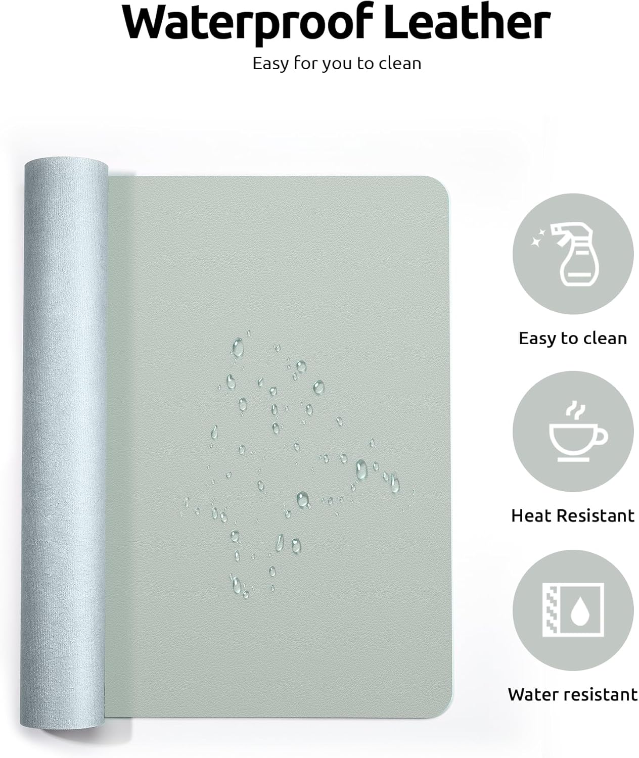 YSAGi Leather Desk Protector, Office Mat, Large Mouse Mat, Non-Slip PU Leather Blotter, Laptop Pad, Waterproof Writing Pad for Office and Home (Grayish Green, 31.5" x 15.8")