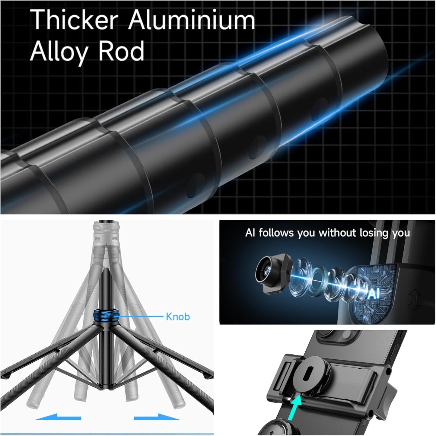 Auto Face Tracking Tripod 360° Rotation with Stand,Smart Gesture Control Travel Selfie Stick for Content Creator Tiktok YouTube Vlog Video Live Streaming