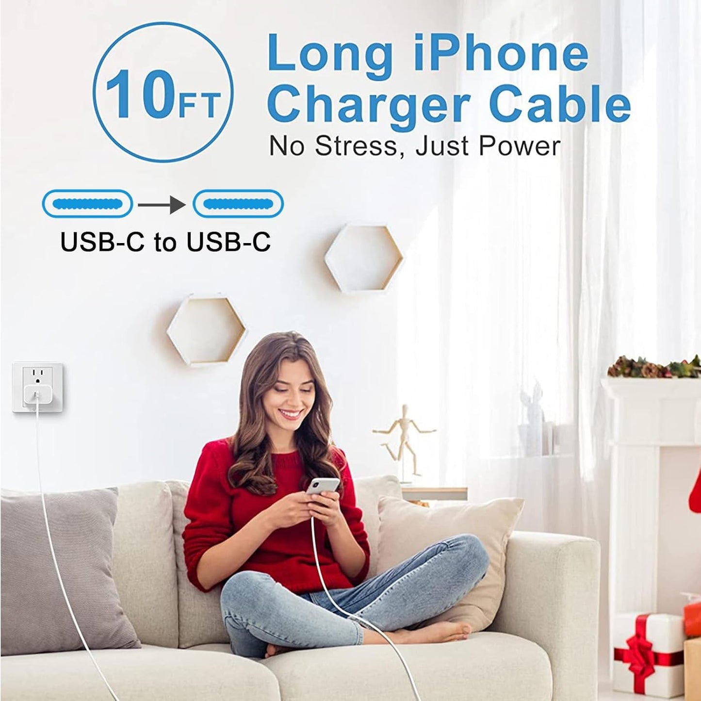 iPhone 15 16 Charger Fast Charging,Extra Long 10FT USB C to USB C Cable 20W USBC Apple Fast Charger Block for iPhone 16/16 Plus/16 Pro/16 Pro Max/16e/15/15 Plus/15 Pro/15 Pro Max/iPad Pro/Air/AirPods