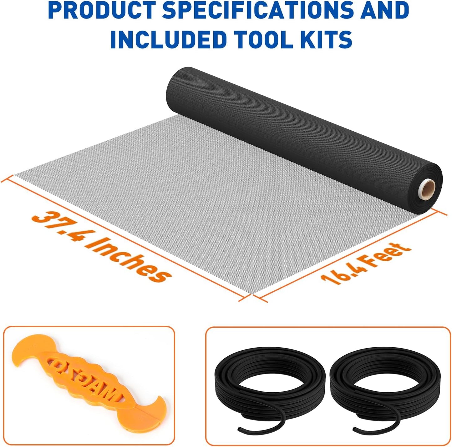 MAGZO Window Screen Replacement Mesh Roll, 37.4in × 16.4ft Upgraded Dual Interlaced Woven Siftproof Screen 40x40 Mesh for Porch Doors Repair Kit, Ultra Heavy Duty Woven for Garden, Patio DIY Projects