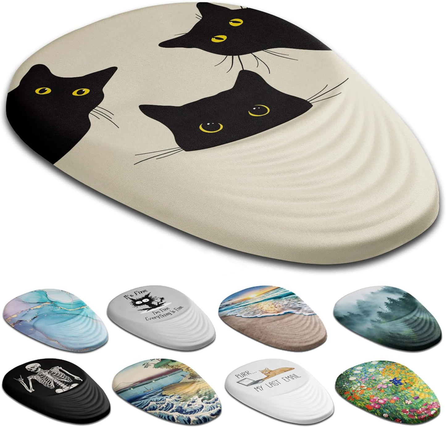 Mouse Pad, Ergonomic Mouse Pad with Wrist Rest Support and Non-Slip PU Base, Cute Computer Mousepad for Pain Relief, Office & Home, Beige Three Cats