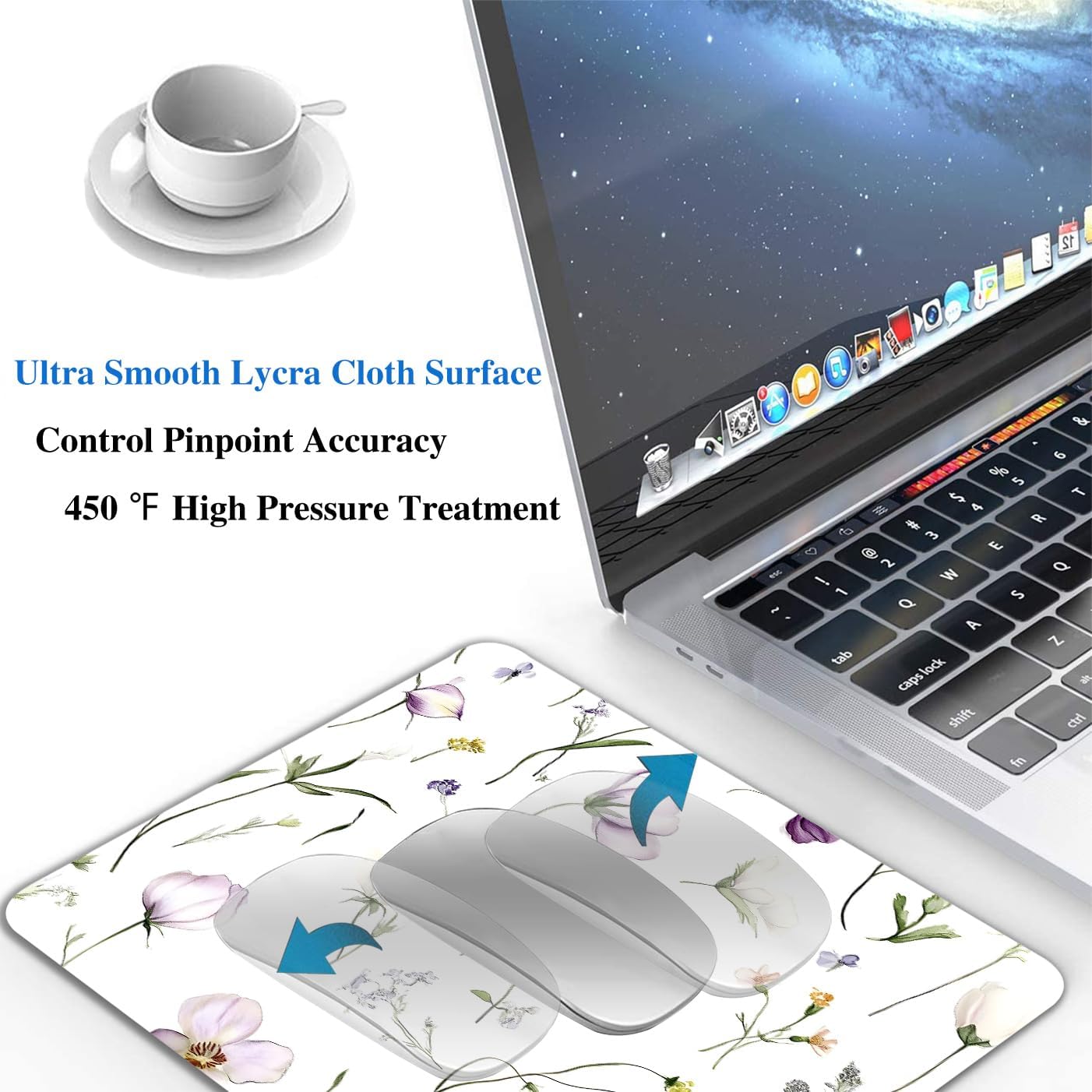 Purple Floral Potted Plants Mouse Pads for Desk, Portable Wireless Computer Mouse pad Small Design with Women, Non-Slip Rubber Base Laptop Mousepad 9.5" x 7.9" Smooth Surface for Office & Travel