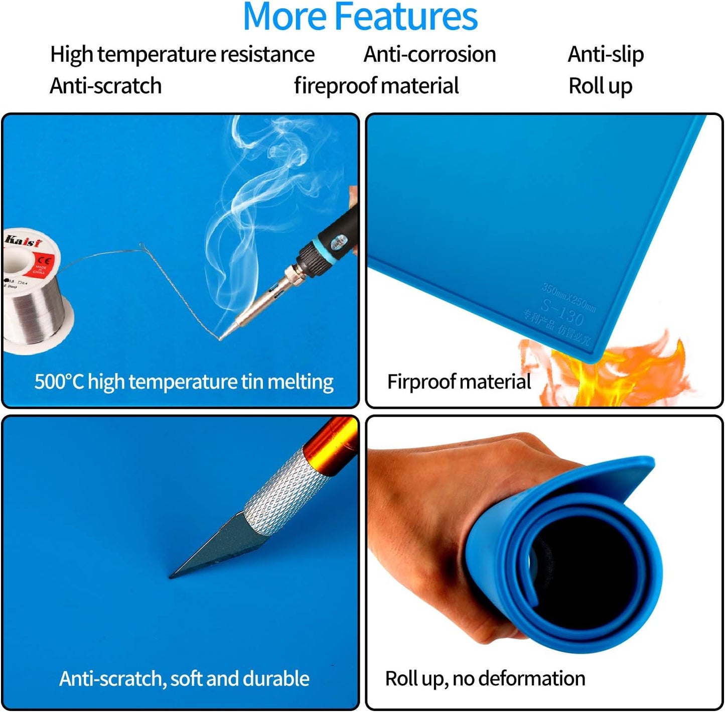 Kaisi S-130 Insulation Silicone Soldering Mat Repair Mat, Heat Resistant Silicone Work Mats 932°F with Scale Ruler and Screw Position for Soldering, CellPhone Electronics Repair, Size: 13.8 x 9.8 inch