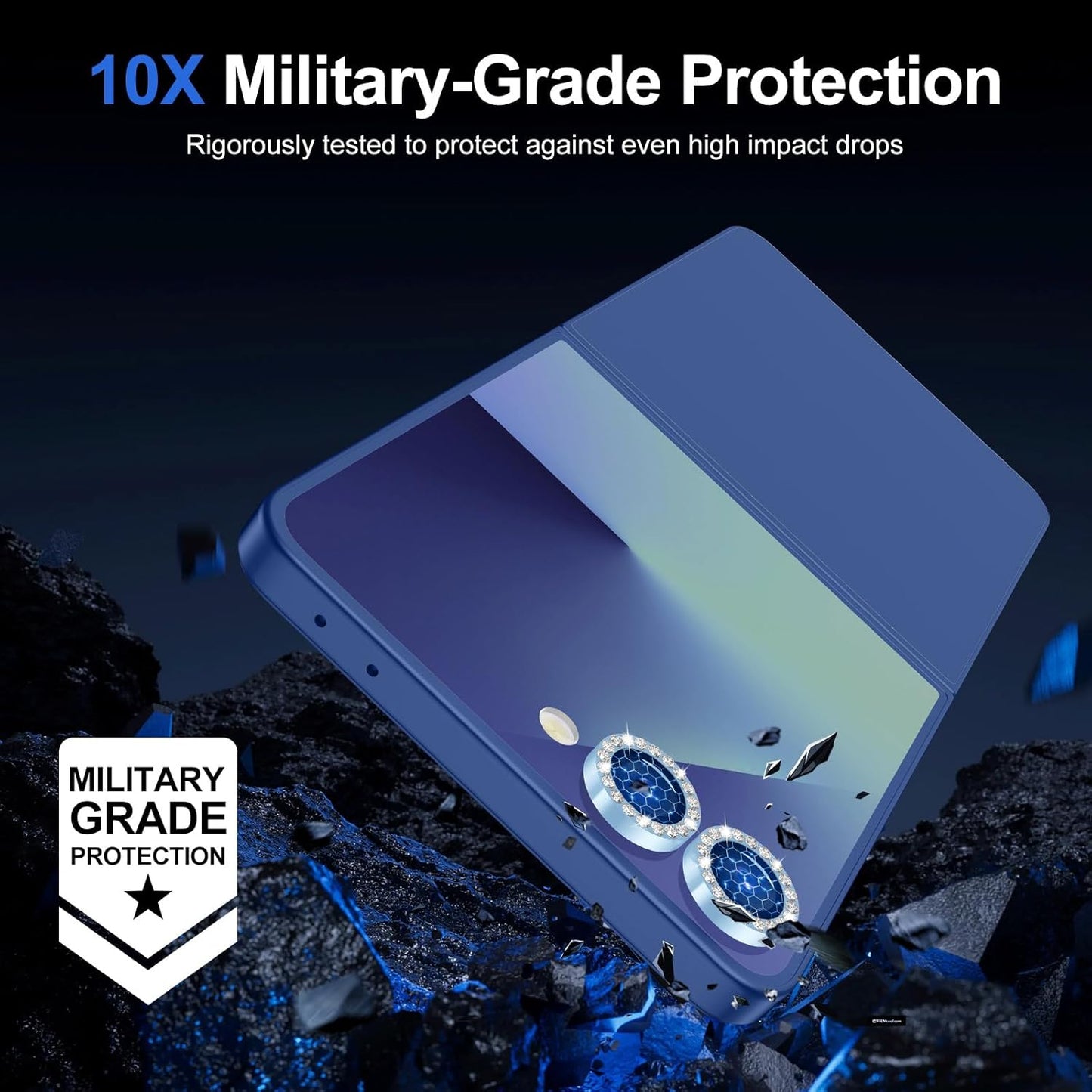 for Samsung Galaxy Z Flip 7 Camera Lens Protector, Individual Metal Ring Tempered Glass Lens Cover, [Strong Adsorption] Scratch Resistant Ultra-Thin HD Clear Lens Cover, 1 Set-Blue Diamond