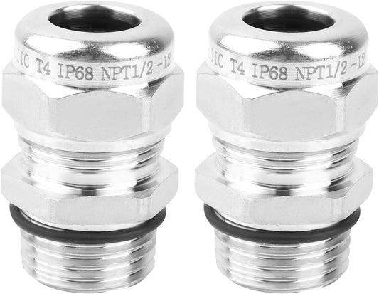 NPT 1/2" Stainless Steel Waterproof Cable Gland IP68 Waterproof Cable Gland Adjustable 6-12mm Cable Gland Protectors - 2 Pcs